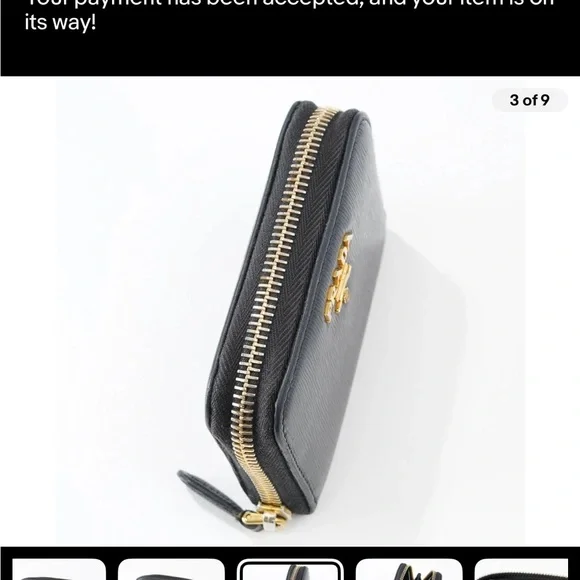 Prada Black Textured Leather Zip Wallet - Picture 3 of 9